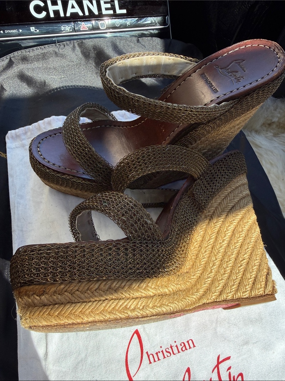 Christian Louboutin Brown Woven Espadrille Platform Wedges